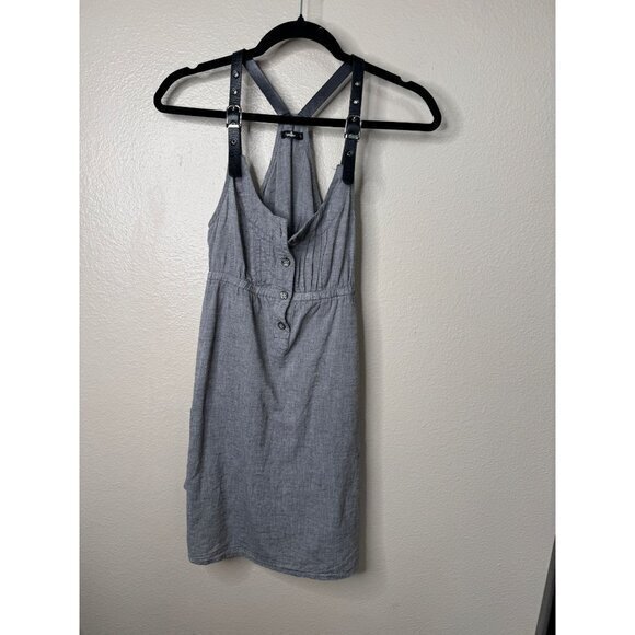 Papaya Women's Gray Dress Size S mini dress sleeveless overalls button cotton - Picture 2 of 7